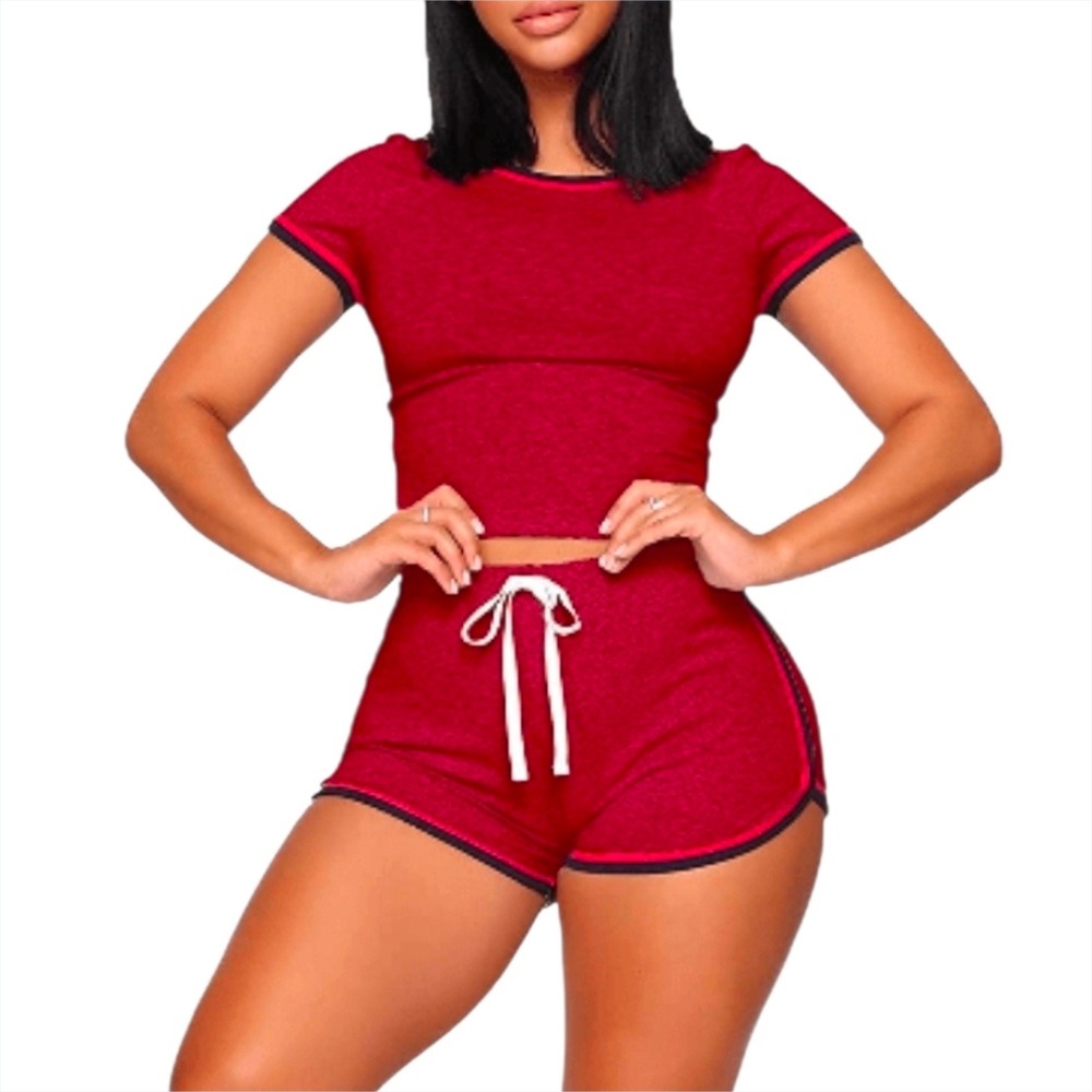 Short Set Women Small Red New Two Piece Crop Top Dolphin Shorts Loungewear